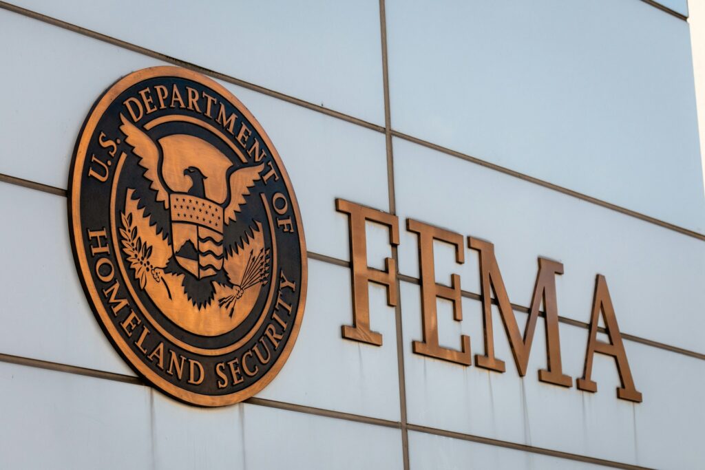 The outside of FEMA with its logo, one of the agencies that could benefit from efficient government contracting software